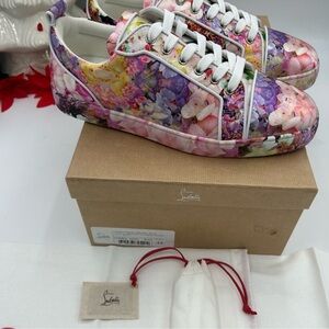 Men's Christian Louboutin Oblato flat low top floral Sneakers. Size 44